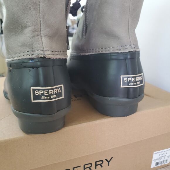 Sperry Women 8.5 M  Waterproof Duck Boots Grey Black Slip In Barrel Tied Lacing - Picture 1 of 13